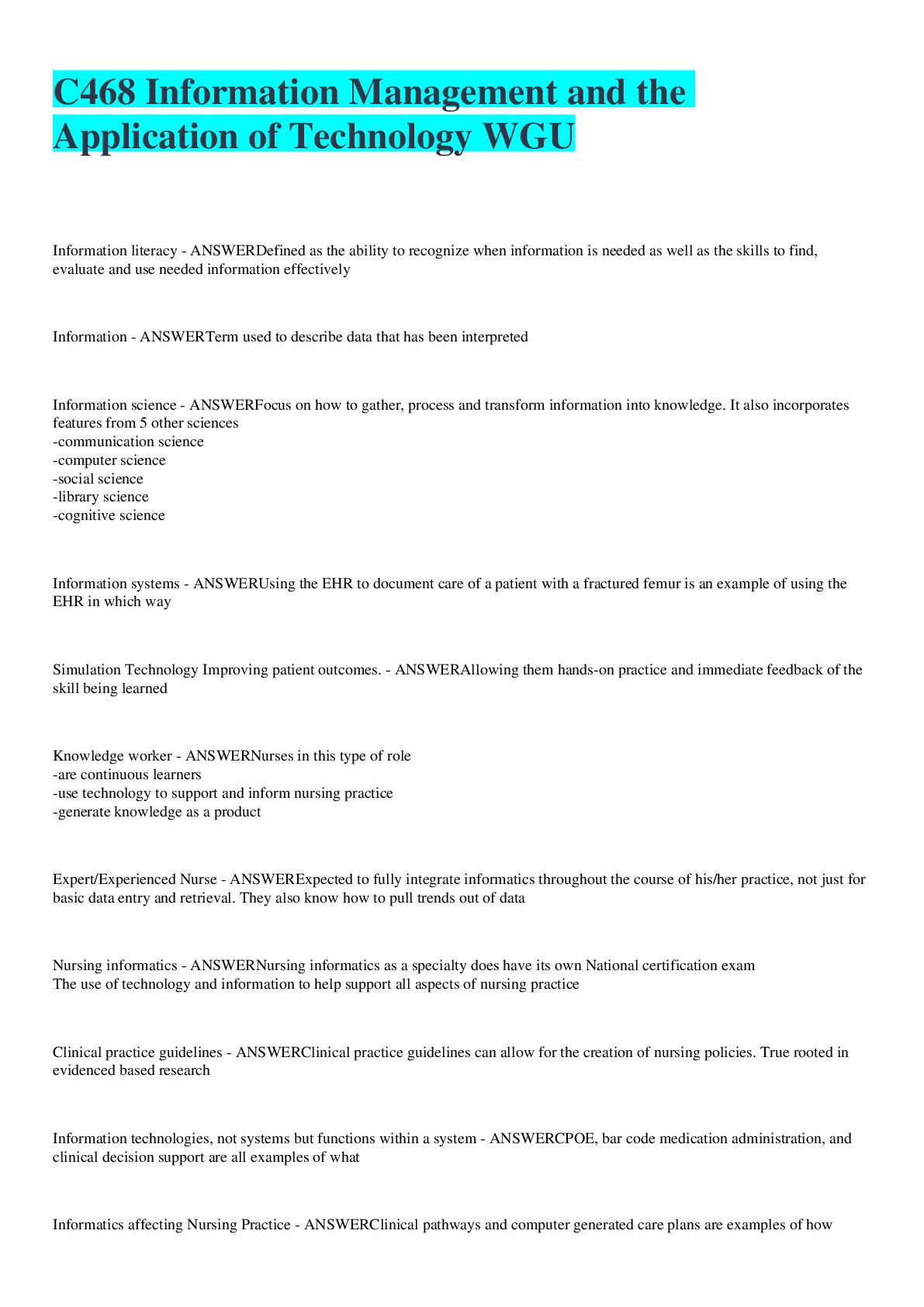 Preview image for C468 Information Management and the Application of Technology WGU